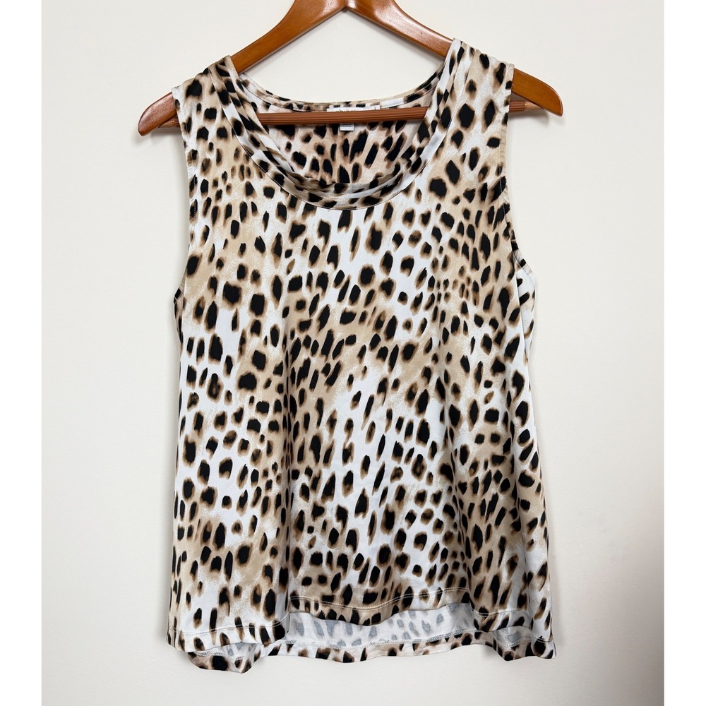 Chico's Leopard Print Tank Top Women Size 2 L Tan Brown Animal Print Shell